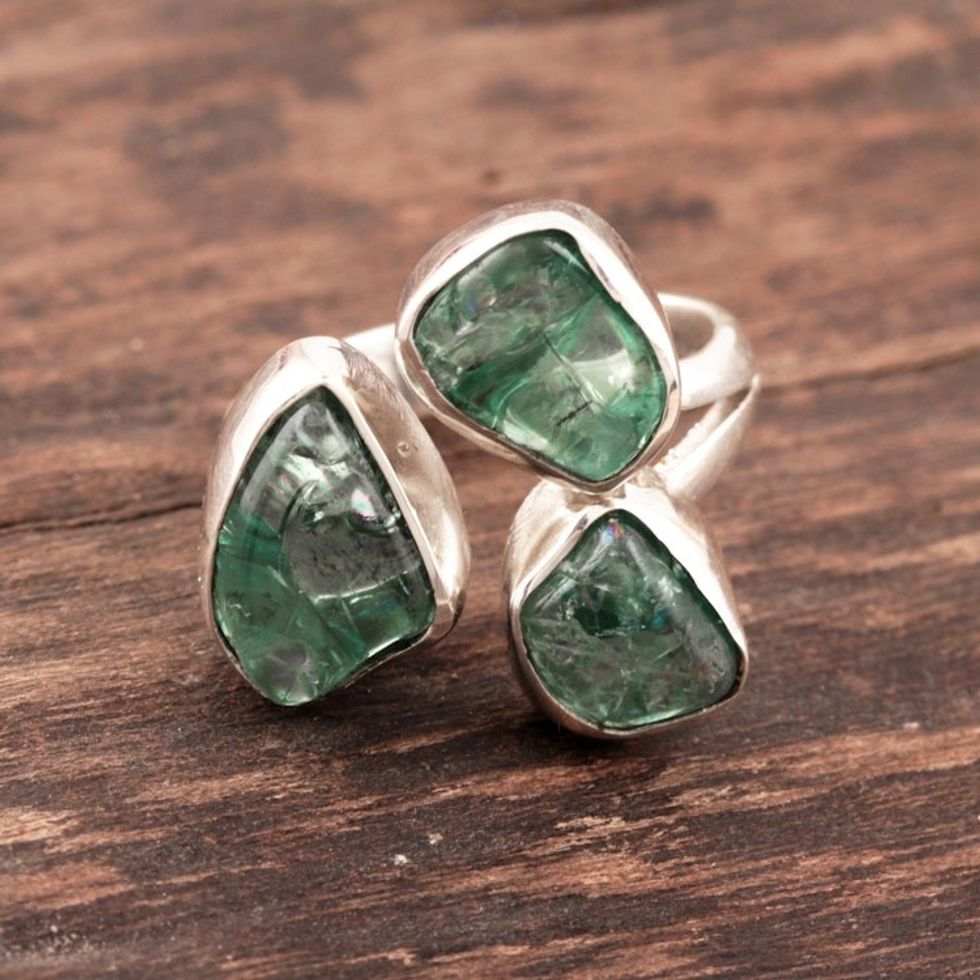 Wrap-Style Apatite Nugget Cocktail Ring from India 'Harmonious Wood'