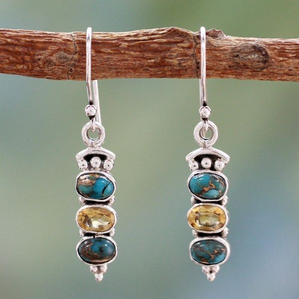 Alternate image for Citrine and Turquoise Earrings Sunshine and Sky