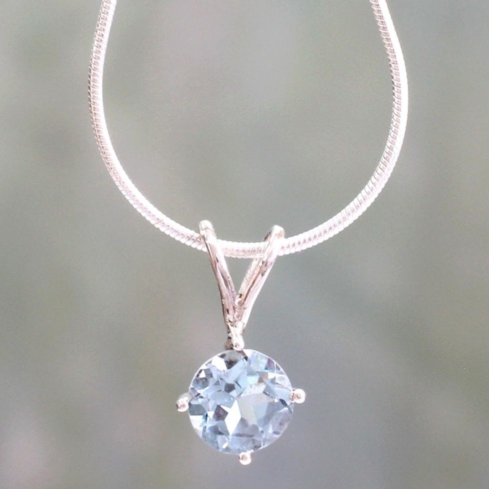 Sterling Silver and Blue Topaz Necklace from India 'Blue Lagoon'