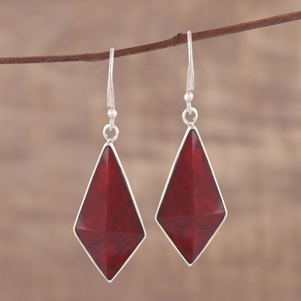 Alternate image for Handmade Ruby and Sterling Silver Dangle Earrings from India Crimson Kite