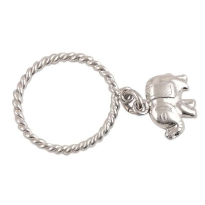 Alternate image for Sterling Silver Band Ring with Elephant Charm from India Elephant Rope