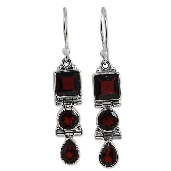 Alternate image for Geometric Garnet and Sterling Silver Dangle Earrings Radiant Glamour
