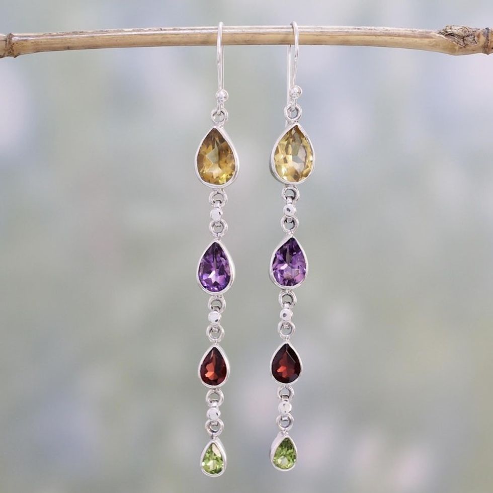 Multi-Gem Citrine Amethyst Garnet and Peridot Earrings 'Dazzling Drops'