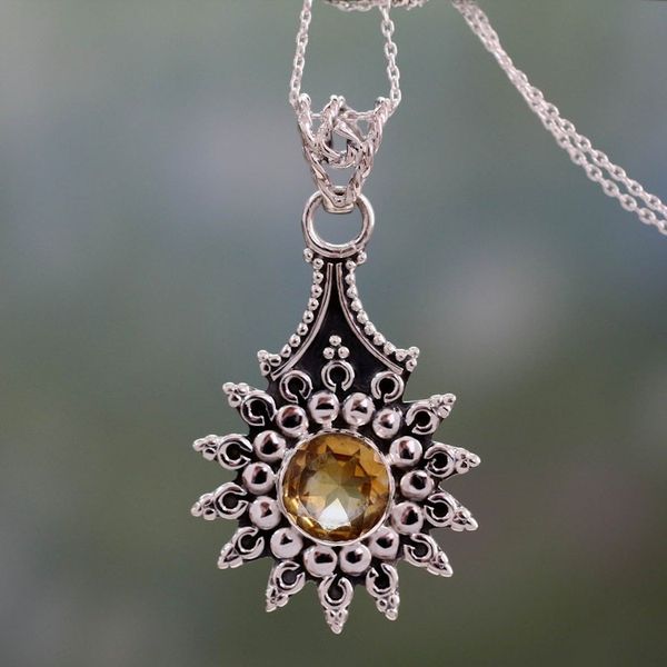 Alternate image for Three Carat Citrine and Sterling Silver Pendant Necklace Star of Jaipur