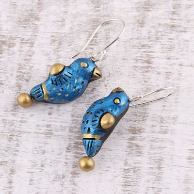 Alternate image for Hand Crafted Terracotta Blue Bird Earrings from India Dancing Sparrow