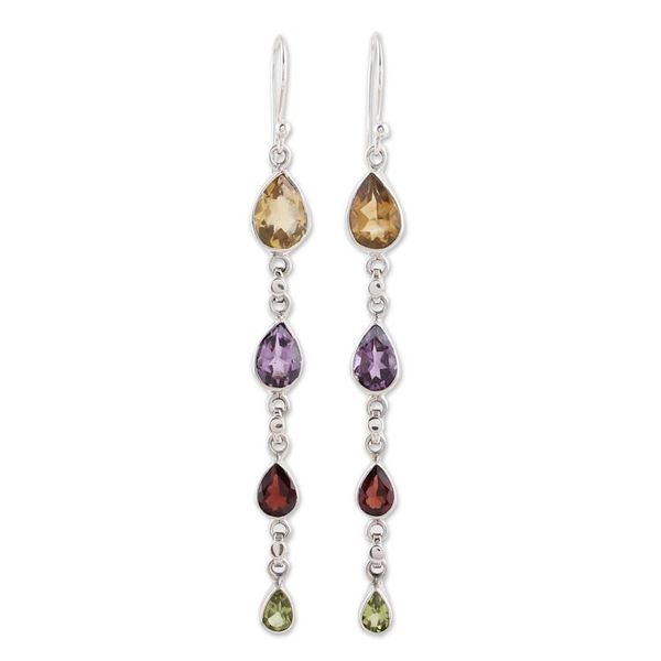 Alternate image for Multi-Gem Citrine Amethyst Garnet and Peridot Earrings Dazzling Drops
