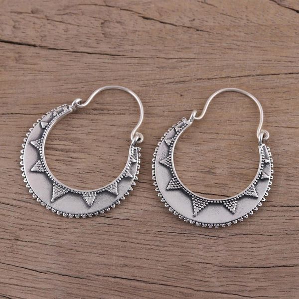 Alternate image for Fair Trade Indian Style Sterling Silver Hoop Earrings Sunbeam