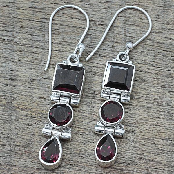 Alternate image for Geometric Garnet and Sterling Silver Dangle Earrings Radiant Glamour