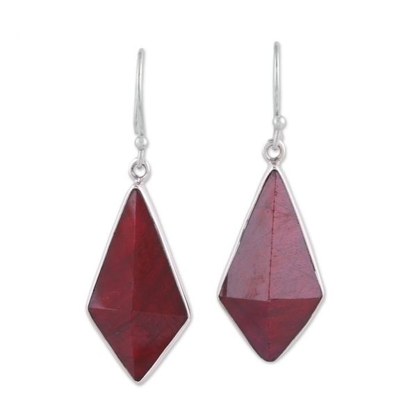 Alternate image for Handmade Ruby and Sterling Silver Dangle Earrings from India Crimson Kite