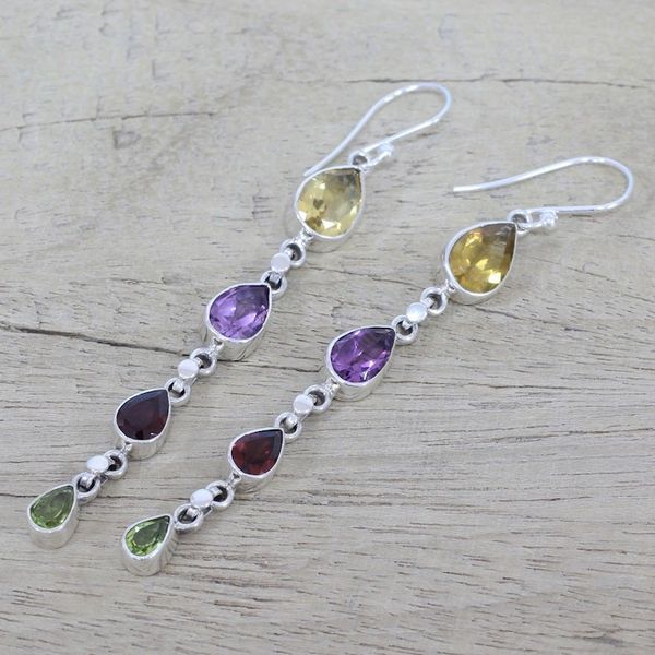 Alternate image for Multi-Gem Citrine Amethyst Garnet and Peridot Earrings Dazzling Drops