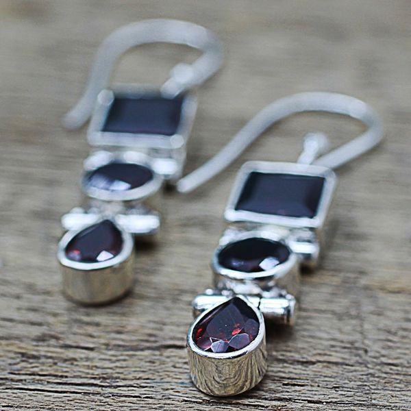 Alternate image for Geometric Garnet and Sterling Silver Dangle Earrings Radiant Glamour