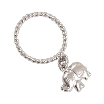 Alternate image for Sterling Silver Band Ring with Elephant Charm from India Elephant Rope