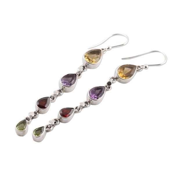 Alternate image for Multi-Gem Citrine Amethyst Garnet and Peridot Earrings Dazzling Drops