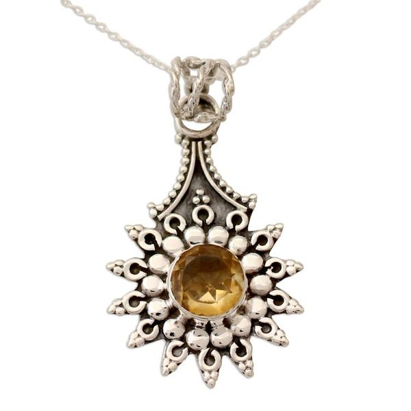 Alternate image for Three Carat Citrine and Sterling Silver Pendant Necklace Star of Jaipur