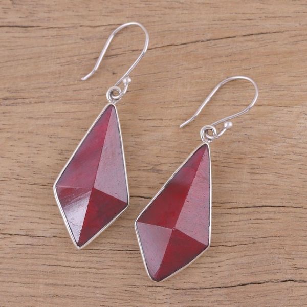 Alternate image for Handmade Ruby and Sterling Silver Dangle Earrings from India Crimson Kite