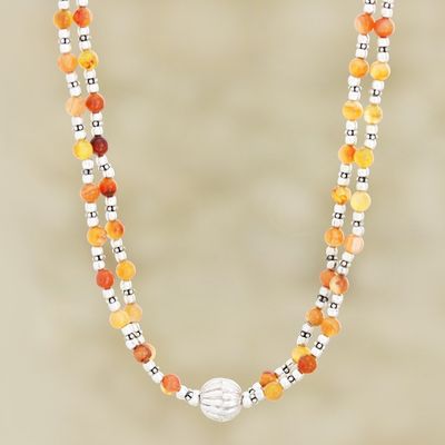 Alternate image for Sterling Silver and Carnelian Pendant Necklace Warm Sunset