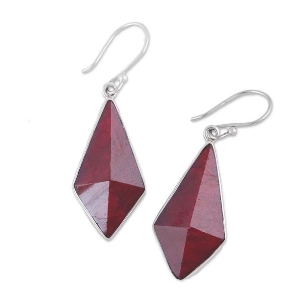 Alternate image for Handmade Ruby and Sterling Silver Dangle Earrings from India Crimson Kite