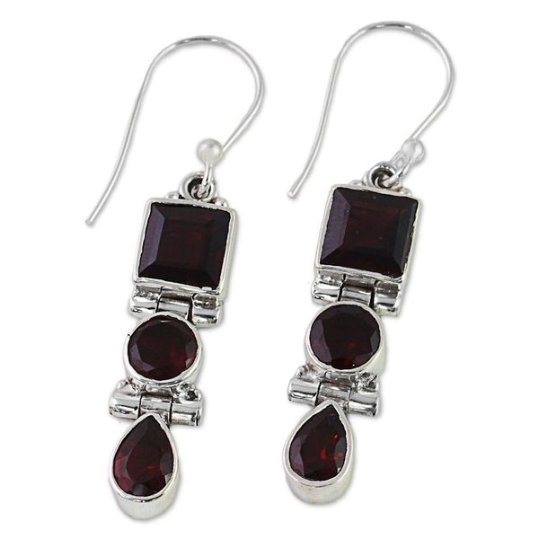 Alternate image for Geometric Garnet and Sterling Silver Dangle Earrings Radiant Glamour