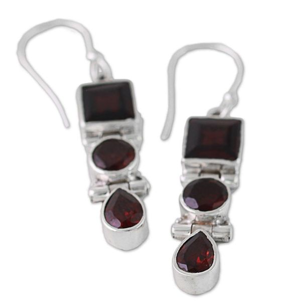 Alternate image for Geometric Garnet and Sterling Silver Dangle Earrings Radiant Glamour