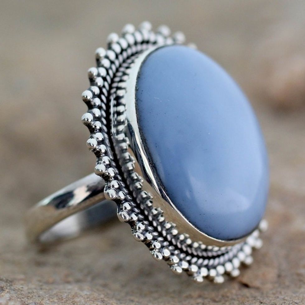 Indian Jewelry Cocktail Ring with Opal and Sterling Silver 'Blue Promise'