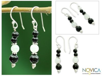 Alternate image for Onyx and moonstone dangle earrings Majestic Night
