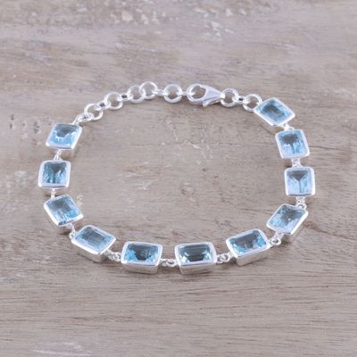 Alternate image for Rectangular Blue Topaz Link Bracelet from India Watery Rectangles