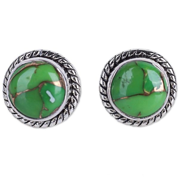 Alternate image for Silver 925 and Green Composite Turquoise Stud Earrings Verdant Radiance