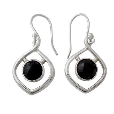 Alternate image for Handcrafted Contemporary Indian Earrings in Silver and Onyx Midnight Facets