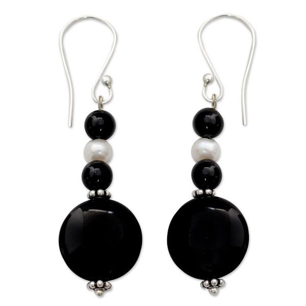 Alternate image for Onyx and pearl dangle earrings Midnight Kisses
