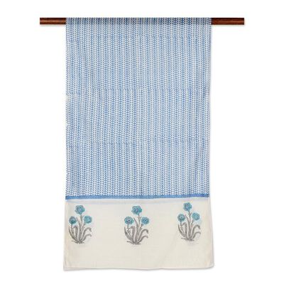 Alternate image for Azure Floral-Motif Chanderi Cotton Scarf Azure Fantasy