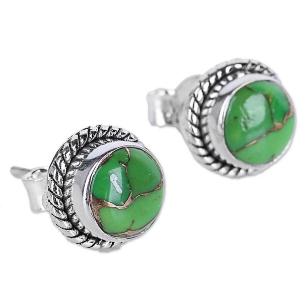 Alternate image for Silver 925 and Green Composite Turquoise Stud Earrings Verdant Radiance