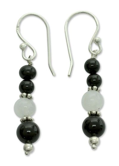 Alternate image for Onyx and moonstone dangle earrings Majestic Night