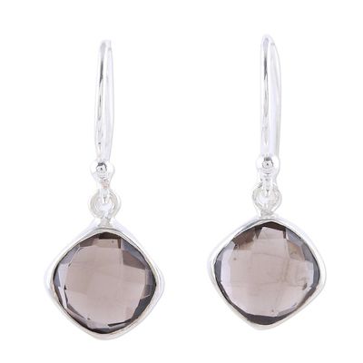 Alternate image for Checkerboard Cut Smoky Quartz and Silver Earrings Sea Glass