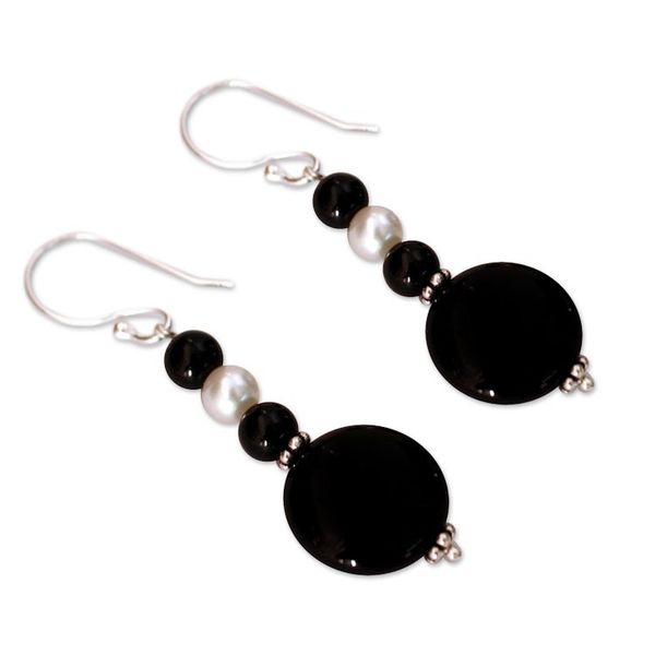 Alternate image for Onyx and pearl dangle earrings Midnight Kisses