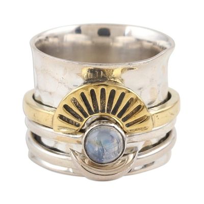 Alternate image for Rainbow Moonstone and Sterling Silver Meditation Ring Rising Glory