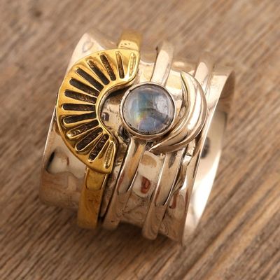 Alternate image for Rainbow Moonstone and Sterling Silver Meditation Ring Rising Glory