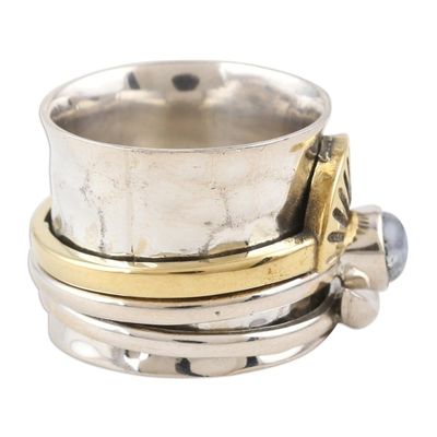 Alternate image for Rainbow Moonstone and Sterling Silver Meditation Ring Rising Glory