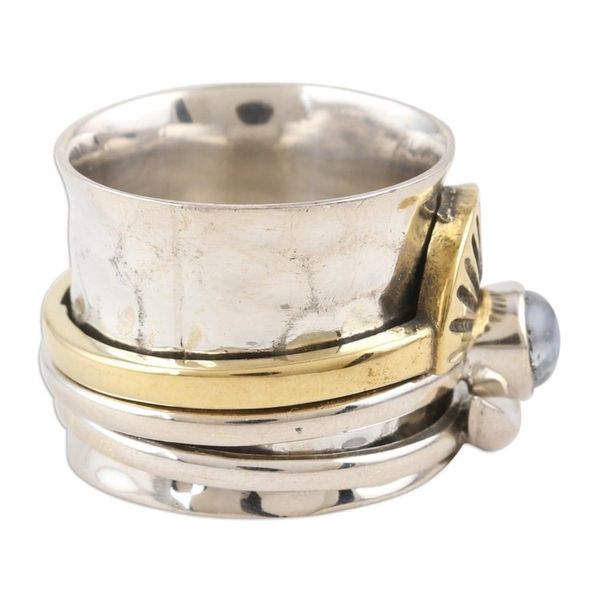 Alternate image for Rainbow Moonstone and Sterling Silver Meditation Ring Rising Glory