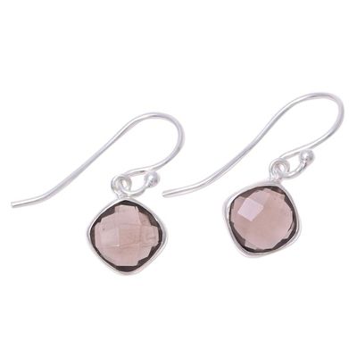 Alternate image for Checkerboard Cut Smoky Quartz and Silver Earrings Sea Glass