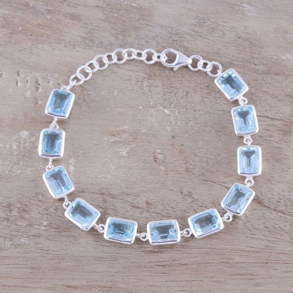 Alternate image for Rectangular Blue Topaz Link Bracelet from India Watery Rectangles