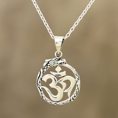 Alternate image for Sterling Silver Dragon Om Pendant Necklace from India Dragon Om