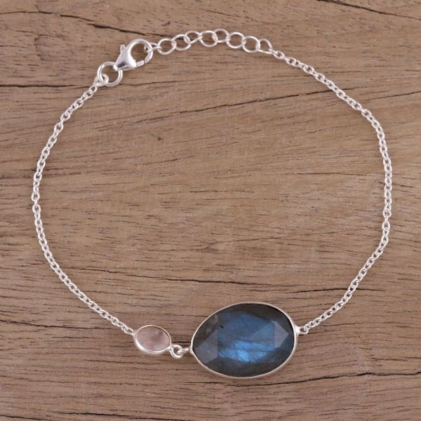 Alternate image for Sterling Silver Labradorite and Rose Quartz Pendant Bracelet Mist and Mystery