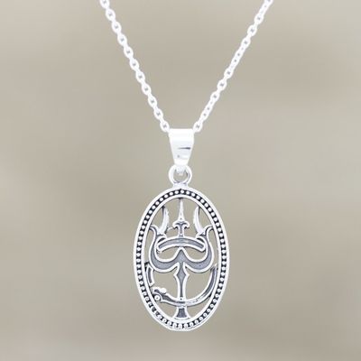 Alternate image for Artisan Crafted Sterling Silver Trishul Pendant Necklace Trishul