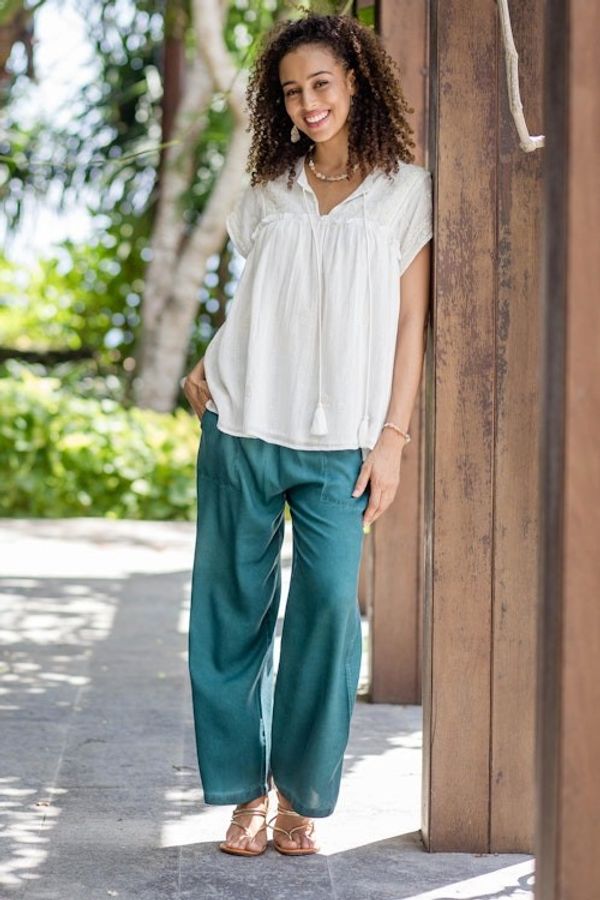 Alternate image for Green Viscose Twill Pants from India Simple Style in Green