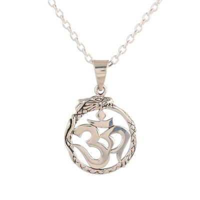 Alternate image for Sterling Silver Dragon Om Pendant Necklace from India Dragon Om