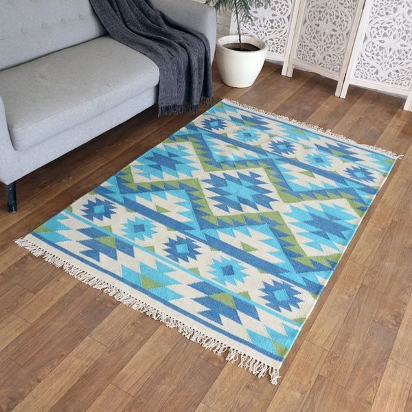 Alternate image for Hand-Woven Flat Weave Wool Area Rug 4x6 Rolling Hills