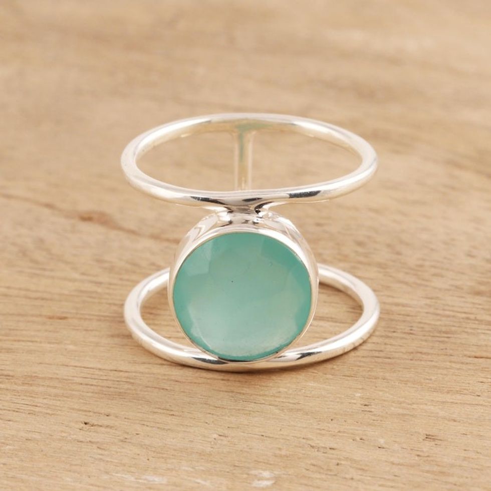 Chalcedony Single-Stone Ring from India 'Aqua Bliss'