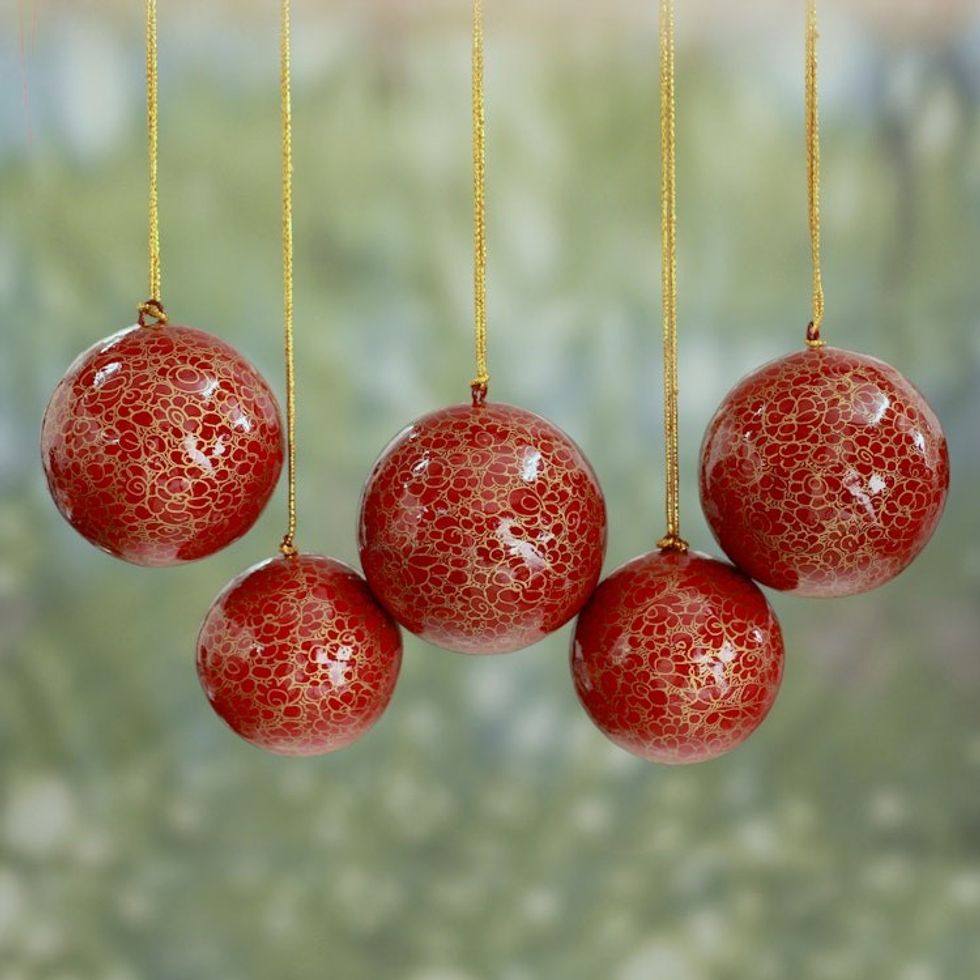 Handmade Floral Christmas Ornaments in Red and Gold 'Christmas Cheer'