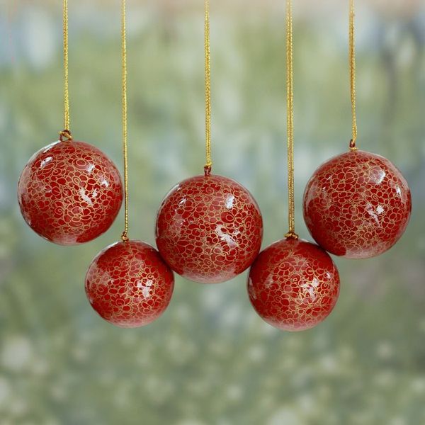 Alternate image for Handmade Floral Christmas Ornaments in Red and Gold Christmas Cheer