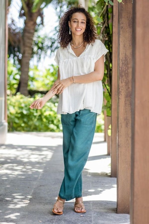 Alternate image for Green Viscose Twill Pants from India Simple Style in Green